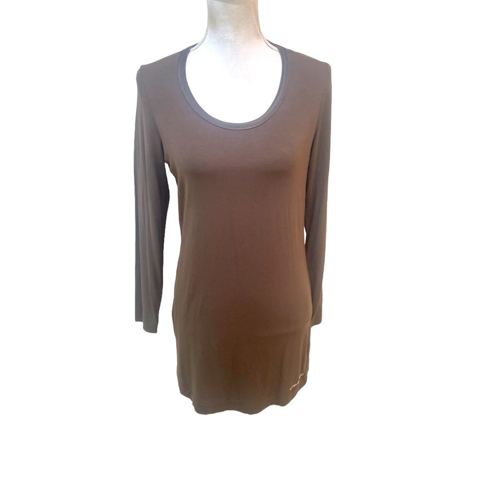 Luisa Cerano scoop neck long sleeve olive top tunic length size 8